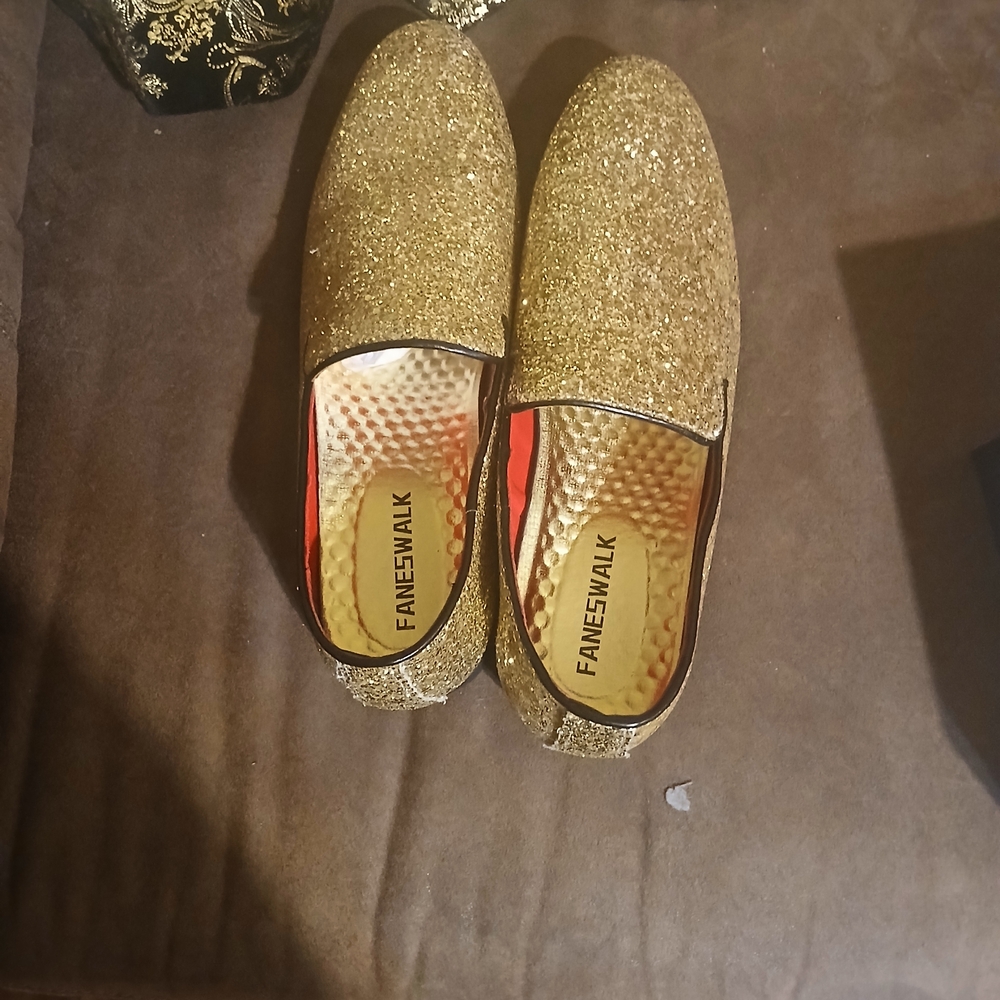 Gold Glitter Men's Loafers and Black/Gold Vest